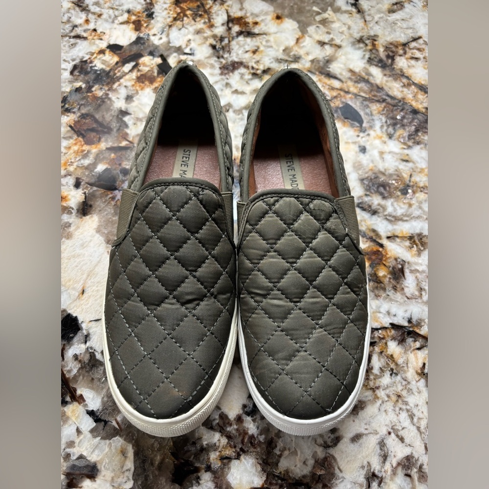 Steve Madden  Quilted Olive Slip-On Loafers - Picture 7 of 9